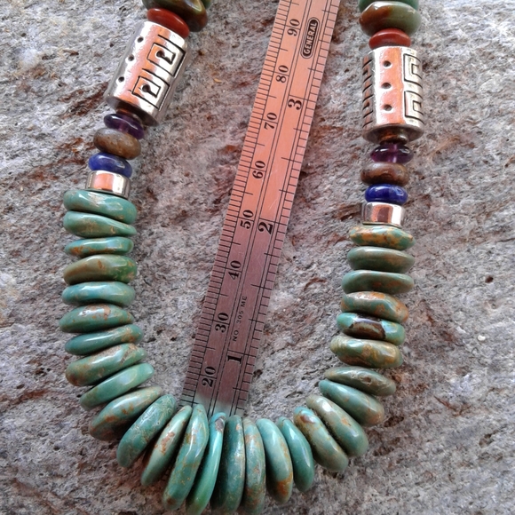 Sterling silver Green Turquoise multi NECKLACE - Picture 3 of 7